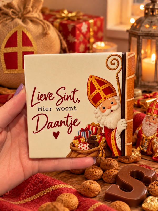 Tegeltje - Lieve Sint, Hier woont… - (Personaliseerbaar)