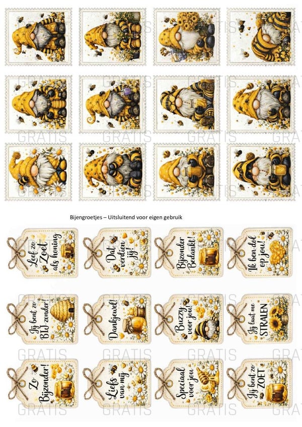 GRATIS - Digitaal Collagevel - Bijengroetjes