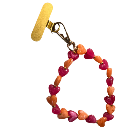 Telefoonkoord, Kort, Roze/oranje Hartjes