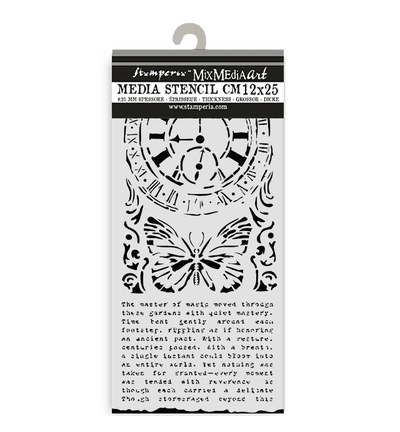 Stamperia, Mask Stencil, Gardens of Time, Clock and Butterfly, 12 x 25 cm - KSTDL158