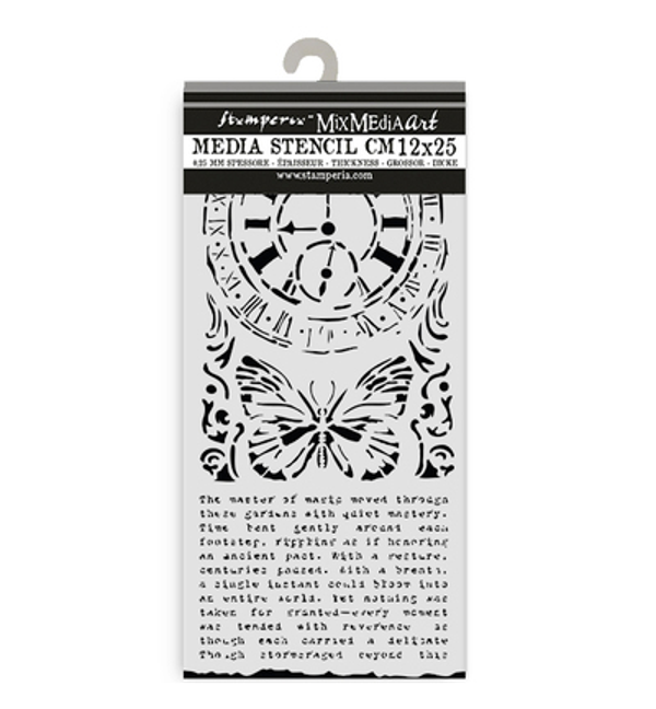 Stamperia, Mask Stencil, Gardens of Time, Clock and Butterfly, 12 x 25 cm - KSTDL158