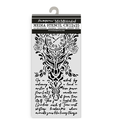 Stamperia, Mask Stencil, Gardens of Time, Clock and Writing 12 x 25 cm - KSTDL157