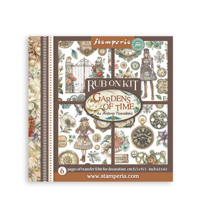 Stamperia, Rub on Kit, Gardens of Time, 15,5 x 15,5 cm - DFLRBX11