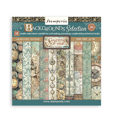 Stamperia, Background Paperpad, Gardens of Time, 8x8 inch -  SBBS142