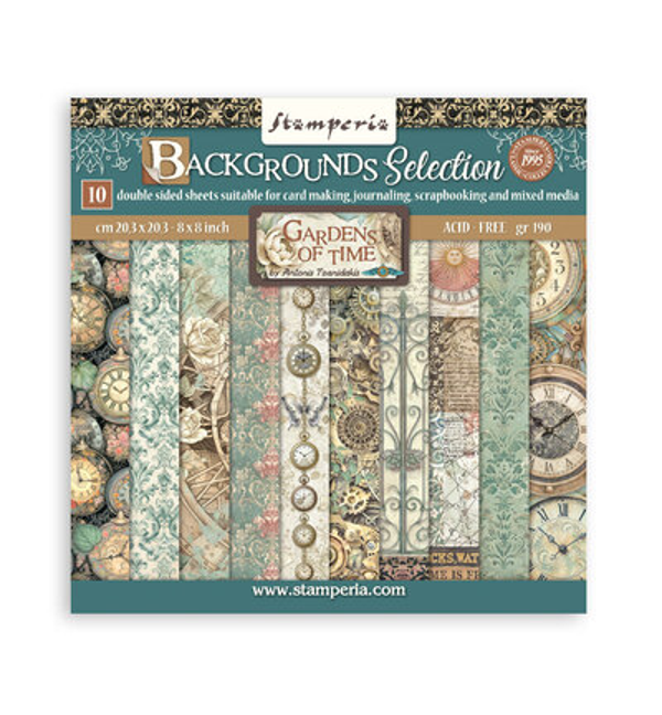 Stamperia, Background Paperpad, Gardens of Time, 8x8 inch -  SBBS142