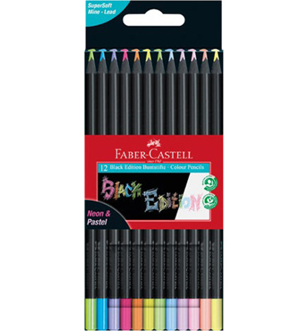 Faber Castell, Black Edition, 12 potloden, Neon en Pastel - FC-116410