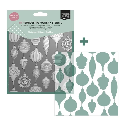 Vaessen Creative, 3D Embossing Folder + Stencil, Kerstballen - 3625-0607