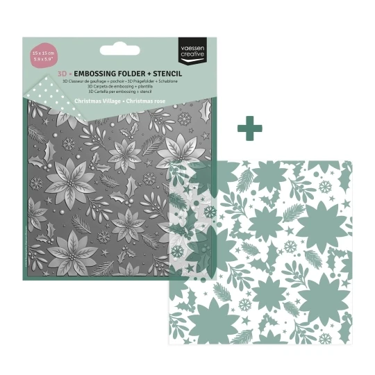 Vaessen Creative, 3D Embossing Folder + Stencil, Kerstroos - 3625-0608