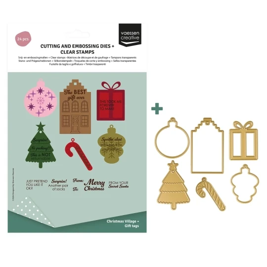 Vaessen Creative, Clear Stamp + Die, Cadeaulabels Kerst - 3625-0621