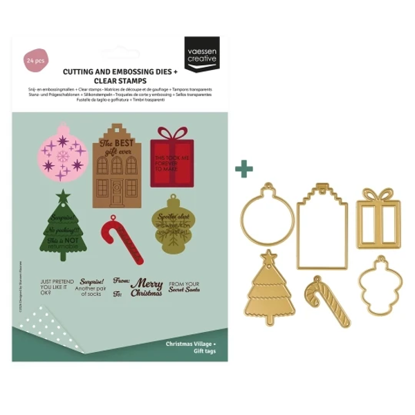 Vaessen Creative, Clear Stamp + Die, Cadeaulabels Kerst - 3625-0621
