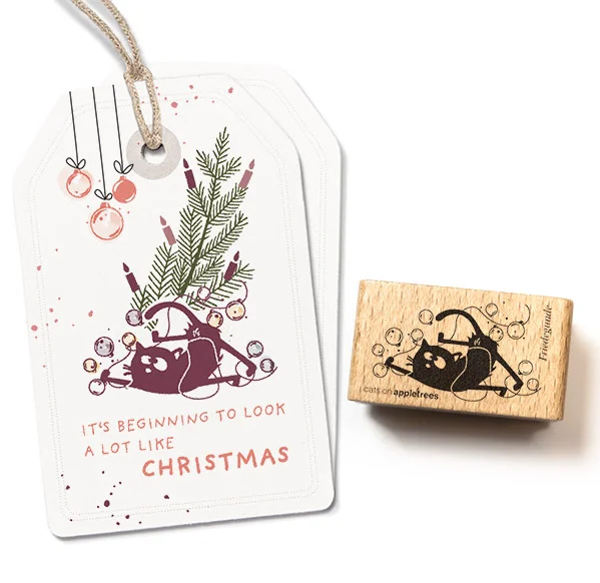 Cats on Appletrees, Stempel, Kat Friedegrunde met kerstballen - 28290