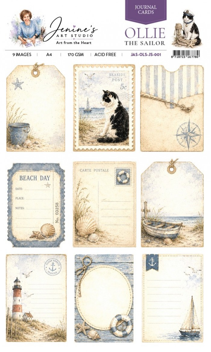 Jenine's Art Studio, Knipvel, Ollie the Sailor, Journal Cards 002 - JAS-OLS-JC-002