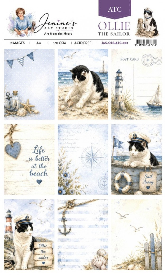 Jenine's Art Studio, Knipvel, Ollie the Sailor, ATC 001 - JAS-OLS-ATC-001