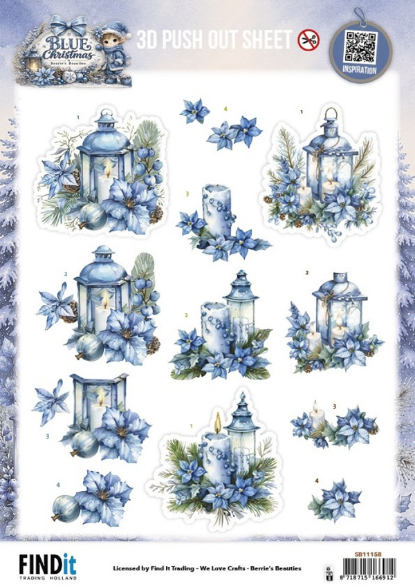 Berrie's Beauties, 3D Push-Out, Blue Christmas, Christmas Lanterns - SB11158