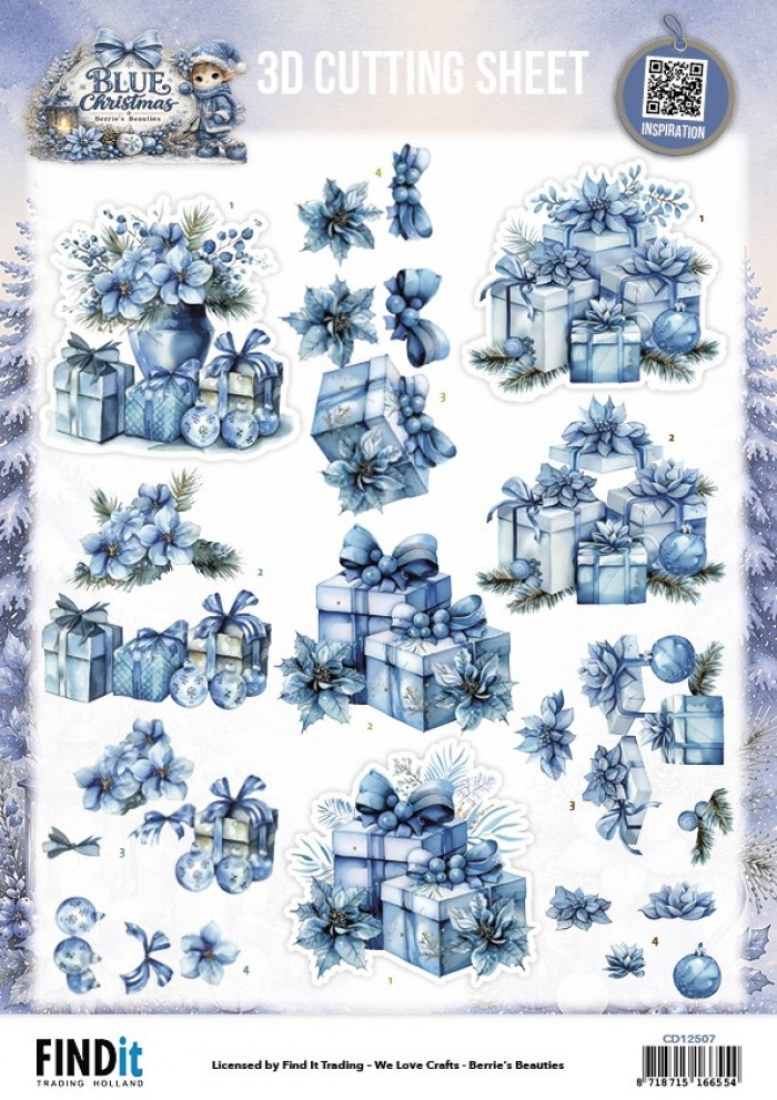 Berrie's Beauties, 3D Knipvel, Blue Christmas, Christmas Presents - CD12507