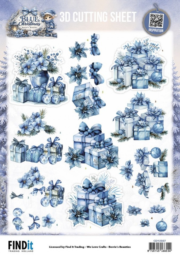 Berrie's Beauties, 3D Knipvel, Blue Christmas, Christmas Presents - CD12507
