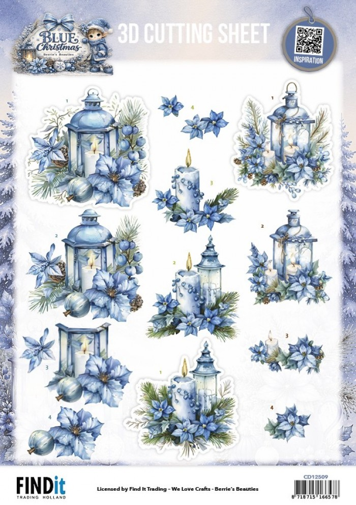 Berrie's Beauties, 3D Knipvel, Blue Christmas, Christmas Lanterns - CD12509