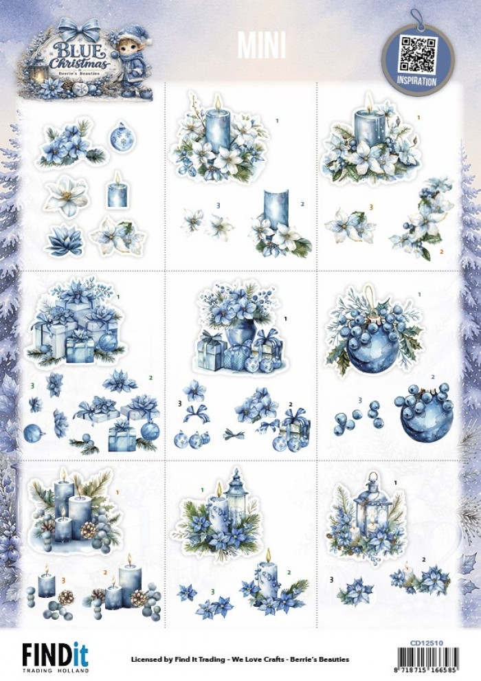 Berrie's Beauties, 3D Knipvel, Blue Christmas, Mini - CD12510