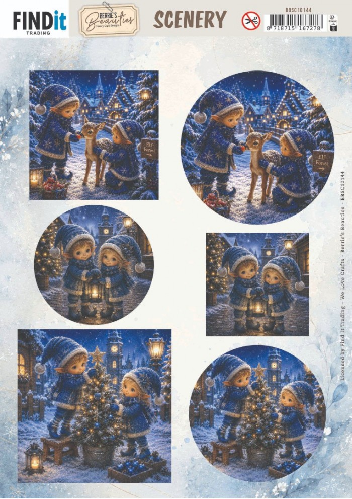 Berrie's Beauties, Scenery Push Out, Blue Christmas Elfs 2 - BBSC10144