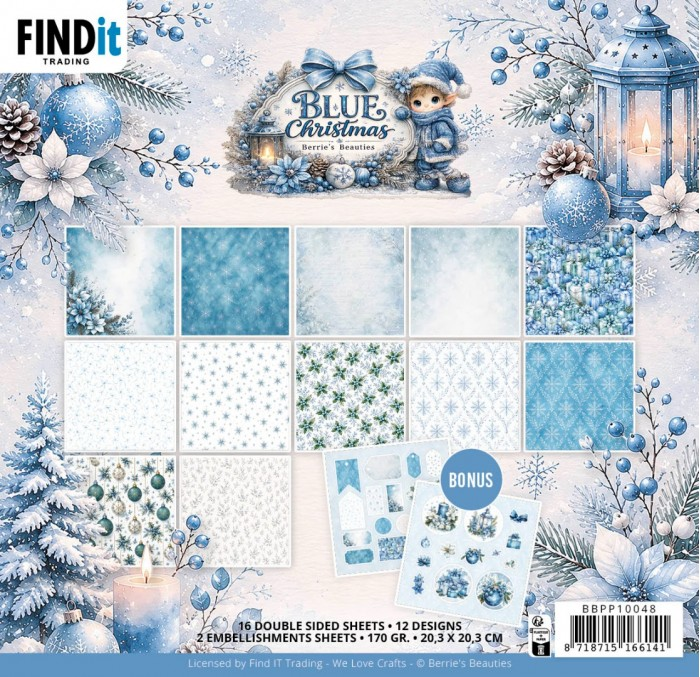 Berrie's Beauties, Paperpad, Blue Christmas, 20 x 20 cm - BBPP10048