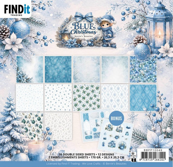 Berrie's Beauties, Paperpad, Blue Christmas, 20 x 20 cm - BBPP10048