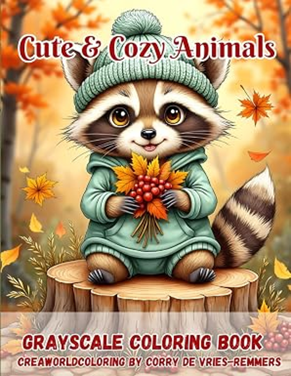 Corry de Vries, Grayscale Coloring Book, Cute & Cozy Animals