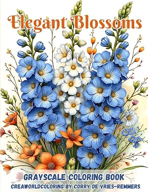 Corry de Vries, Grayscale Coloring Book, Elegant Blossoms