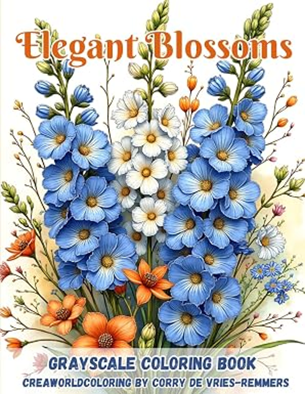 Corry de Vries, Grayscale Coloring Book, Elegant Blossoms