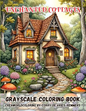Corry de Vries, Grayscale Coloring Book, Enchanted Cottages