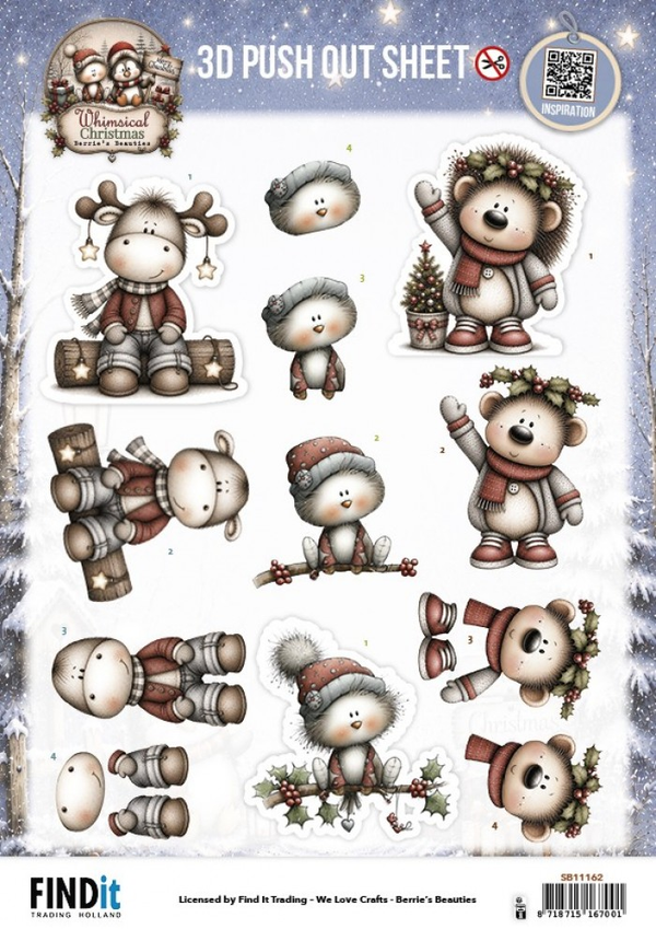Berrie's Beauties, 3D Push Out, Whimsical Christmas, Furry Friends - SB11162
