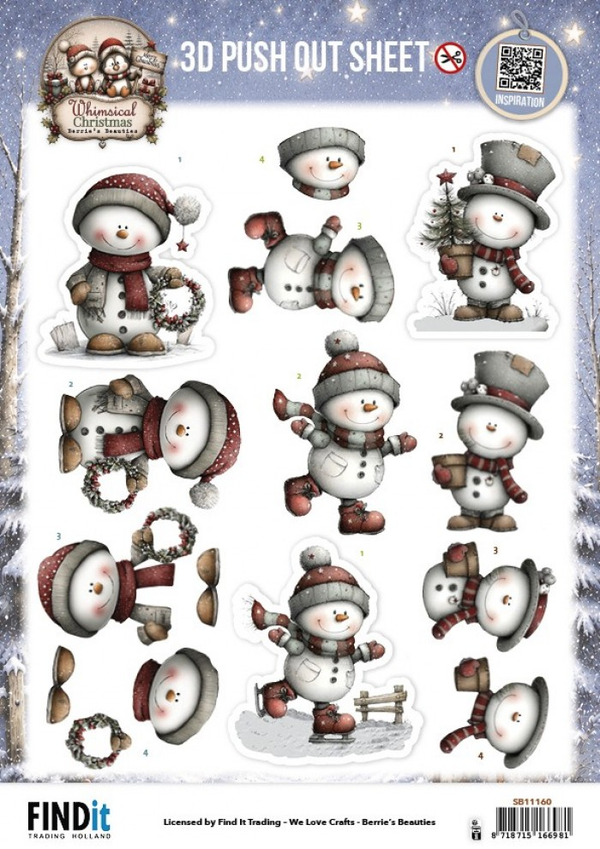 Berrie's Beauties, 3D Push Out, Whimsical Christmas, Snowmen - SB11160