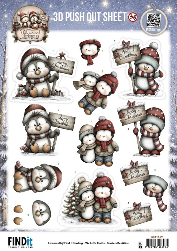 Berrie's Beauties, 3D Push Out, Whimsical Christmas, Penguins - SB11159