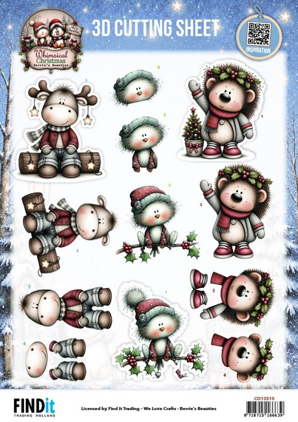 Berrie's Beauties, 3D Knipvel, Whimsical Christmas, Furry Friendz - CD12515