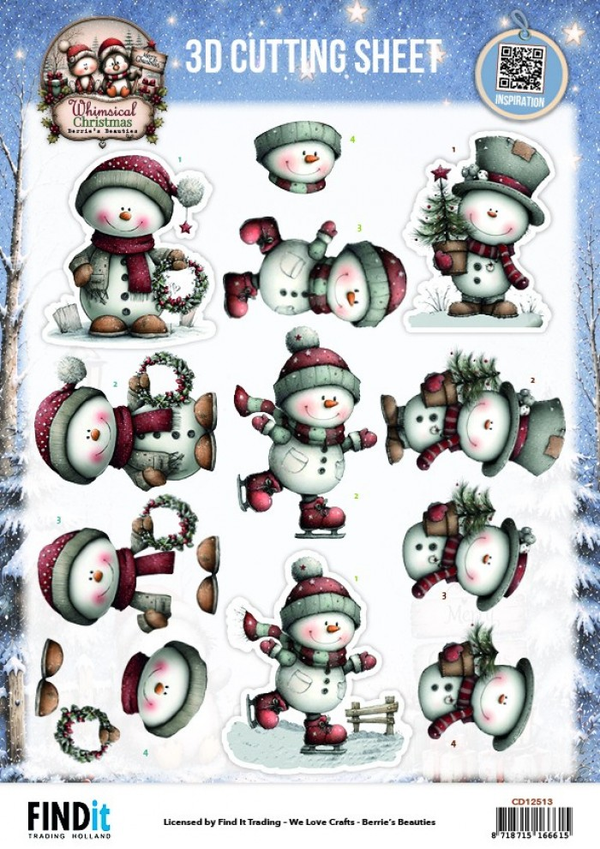 Berrie's Beauties, 3D Knipvel, Whimsical Christmas, Snowmen - CD12513