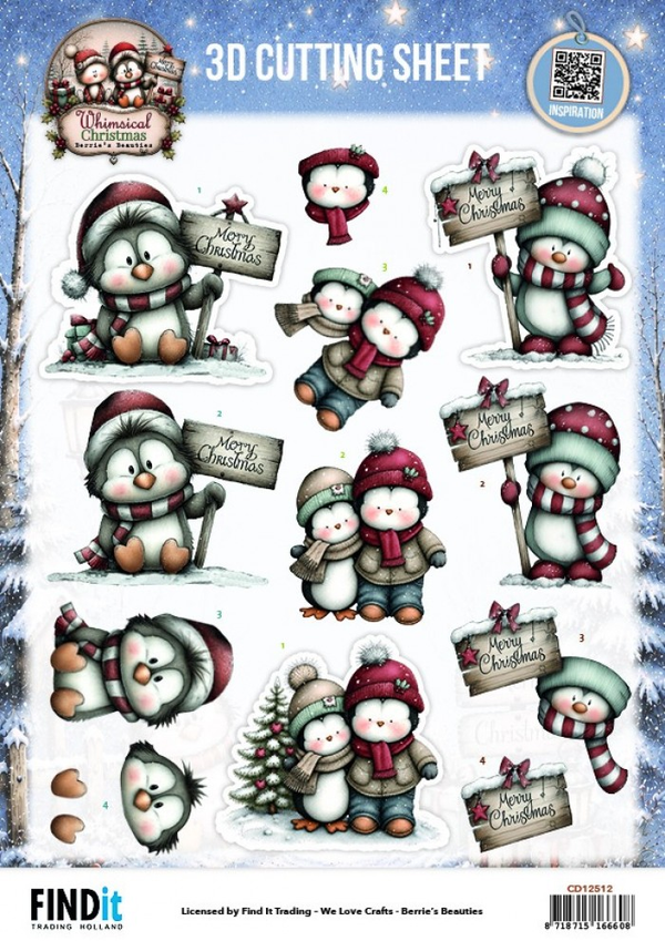Berrie's Beauties, 3D Knipvel, Whimsical Christmas, Penguins - CD12512