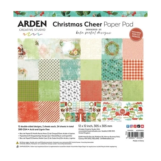 Arden Creative Studio, Christmas Cheer, Paperpad, by Katie Pertiet, 12x12 inch - ACSPP0026
