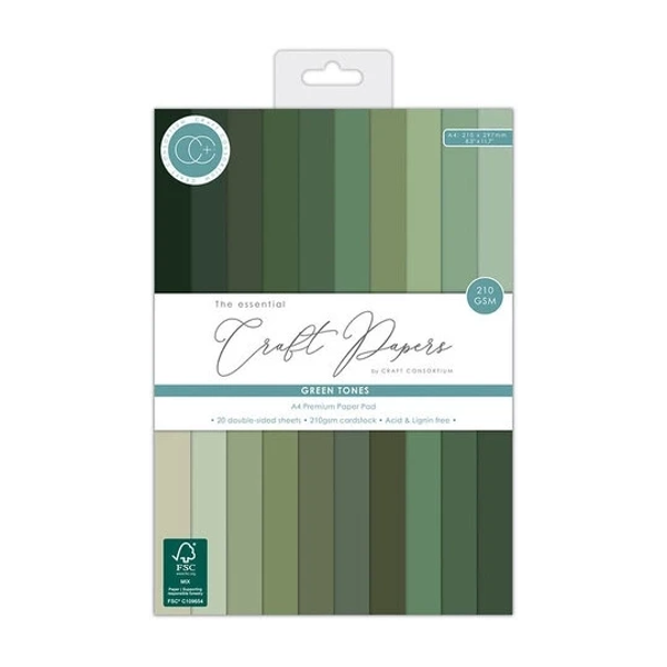 Craft Consortium, The Essentials, Premium Cardstock, Green Tones - CCPAD001