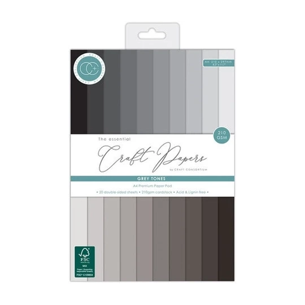 Craft Consortium, The Essentials, Premium Cardstock, Grey Tones - CCPAD007
