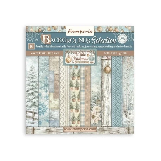 Stamperia, Paperpad, Maxi Background Selection, White Christmas, 8x8 inch - SBBS147