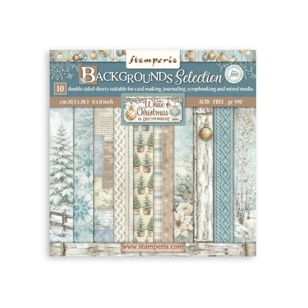 Stamperia, Paperpad, Maxi Background Selection, White Christmas, 8x8 inch - SBBS147