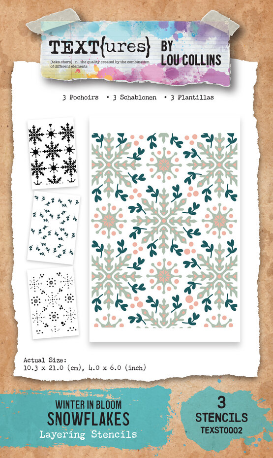 Arden Creative, Lou Collins, Layering Stencil Set, Winter in Bloom, Snowflakes - TEXST0002