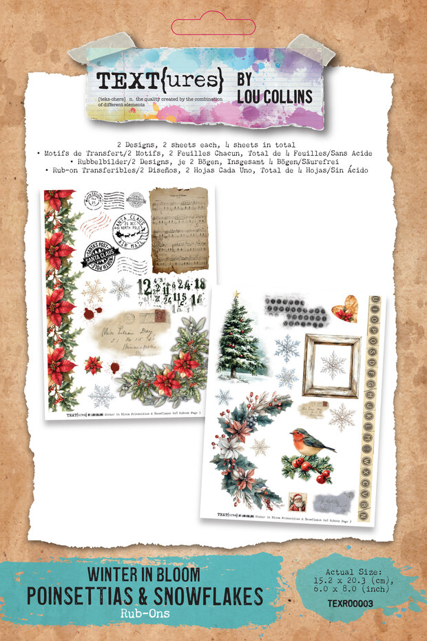 Arden Creative, Lou Collins, Rub on Transfer Set, Winter in Bloom, Poinsettias &Snowflakes - TEXRO0003