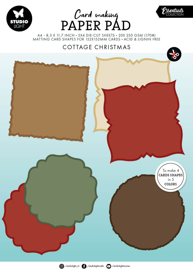 Studiolight, Essentials, Card Making Pad, Cottage Christmas - SL-ES-CMP39