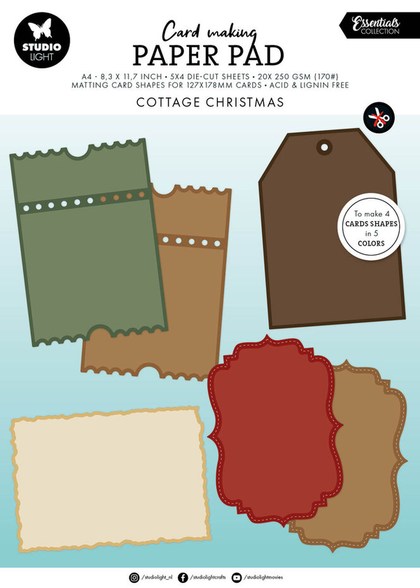 Studiolight, Essentials, Card Making Pad, Cottage Christmas - SL-ES-CMP38