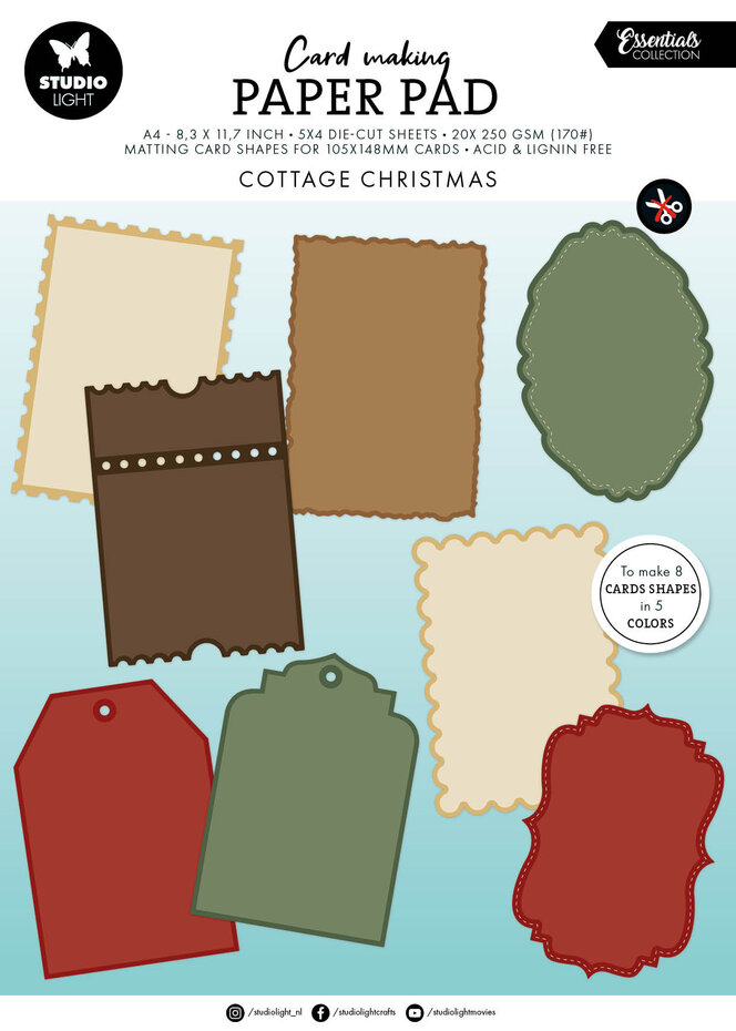 Studiolight, Essentials, Card Making Pad, Cottage Christmas - SL-ES-CMP37
