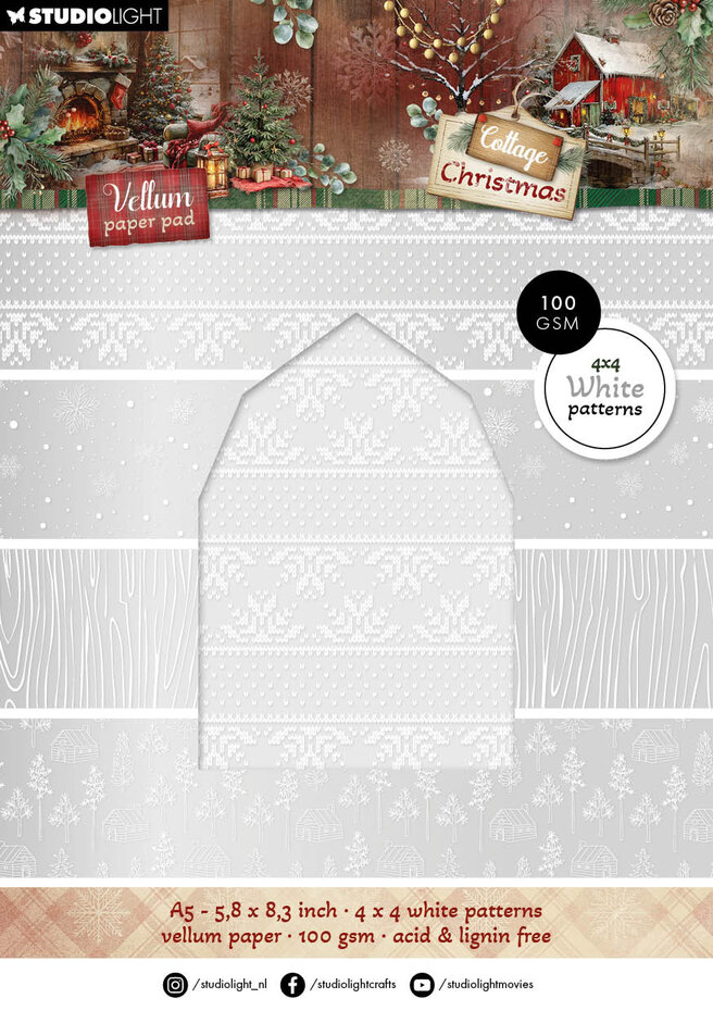 Studiolight, Essentials, Vellum Paperpad, Cottage Christmas - SL-CC-VPP489