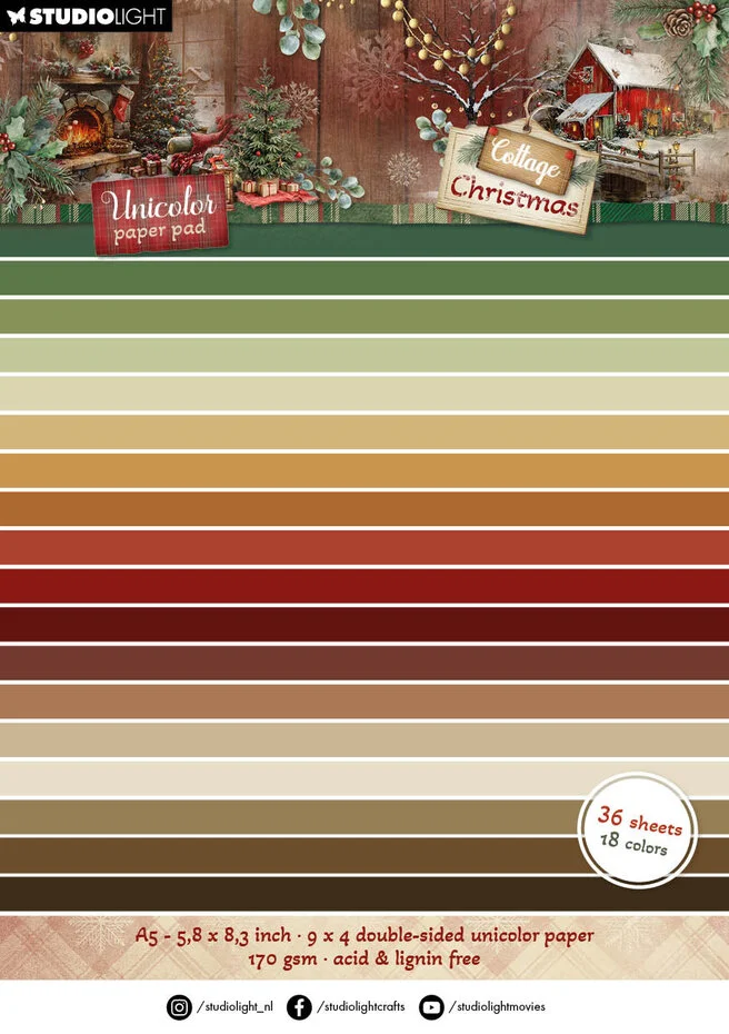 Studiolight, Unicolor Paperpad, Cottage Christmas - SL-CC-UPP488