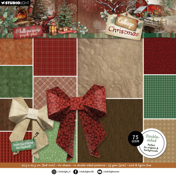 Studiolight, Multi Purpose Paperpad, Cottage Christmas, Origami & Backgrounds - SL-CC-DPP486