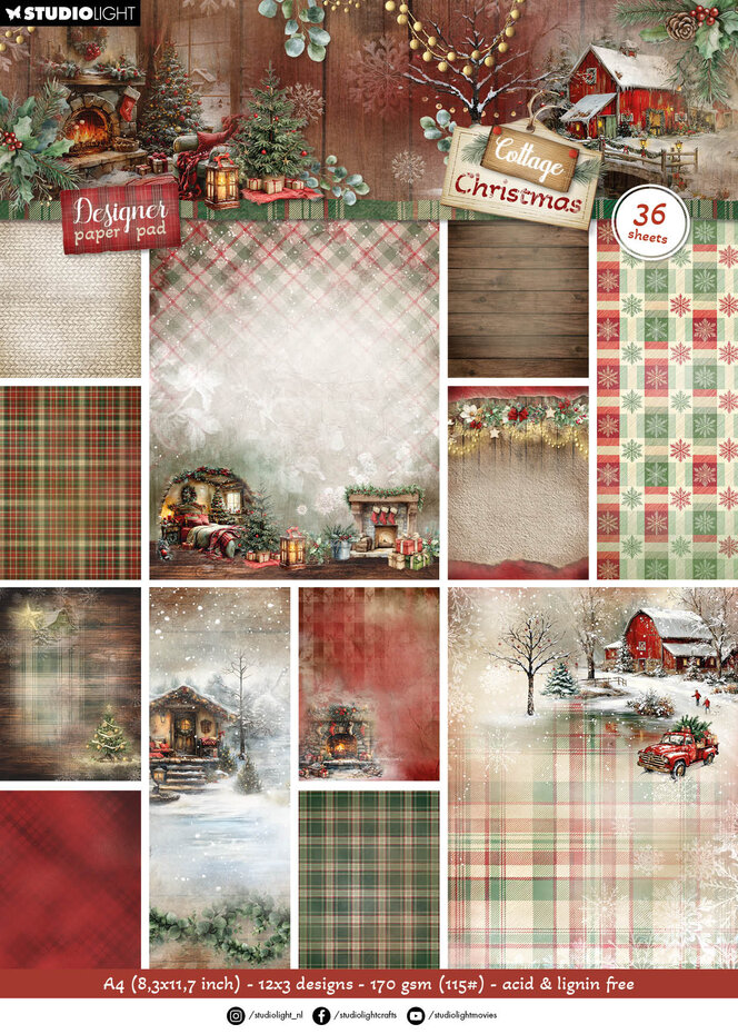 Studiolight, Designer Paperpad, Cottage Christmas, Background - SL-CC-DPP484