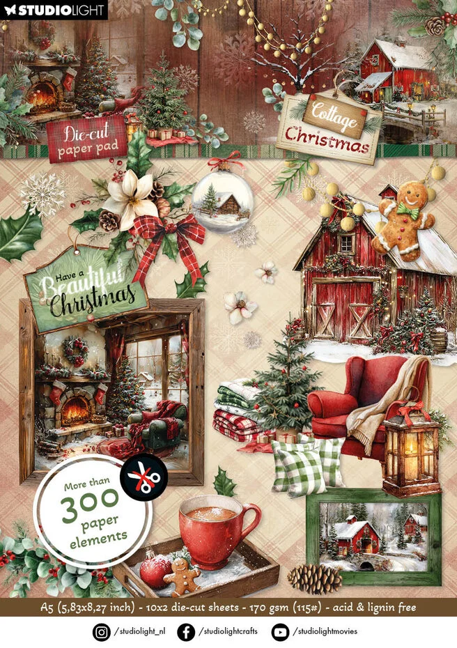 Studiolight, Die Cut Paperpad, Cottage Christmas, Elements, A5 - SL-CC-DCPP485